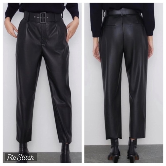 ZARA | Faux Leather Belted Pants - Picture 1 of 7